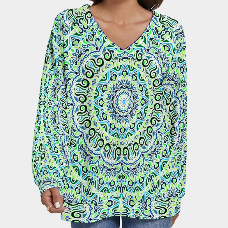 Turquoise - Green - Blue V-Neck Sweater