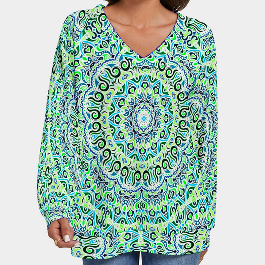 Turquoise - Green - Blue V-Neck Sweater
