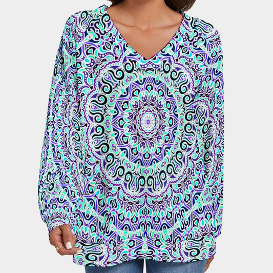 Turquoise - Purple - Blue V-Neck Sweater