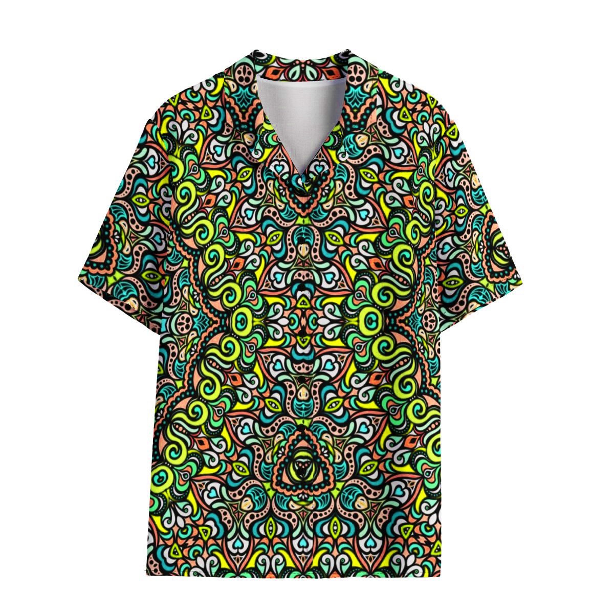 Blue - Orange - Turquoise Rayon Shirt