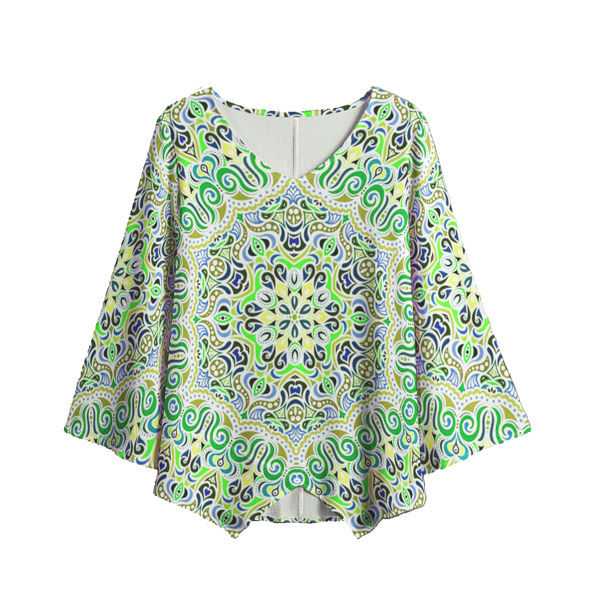 Green - Blue - Yellow V-Neck Blouse