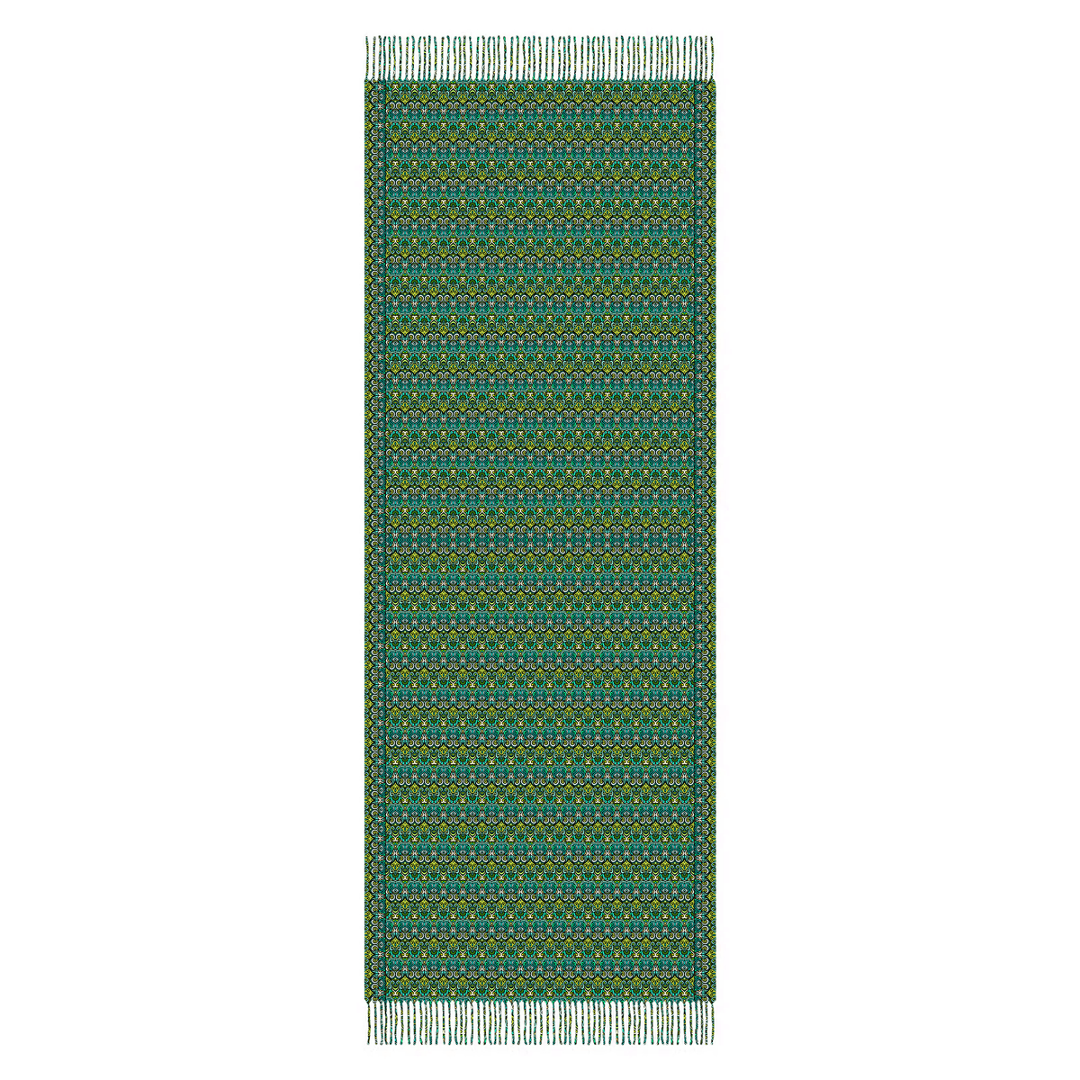 Green - Blue Abstract Doodle Scarf with Tassels