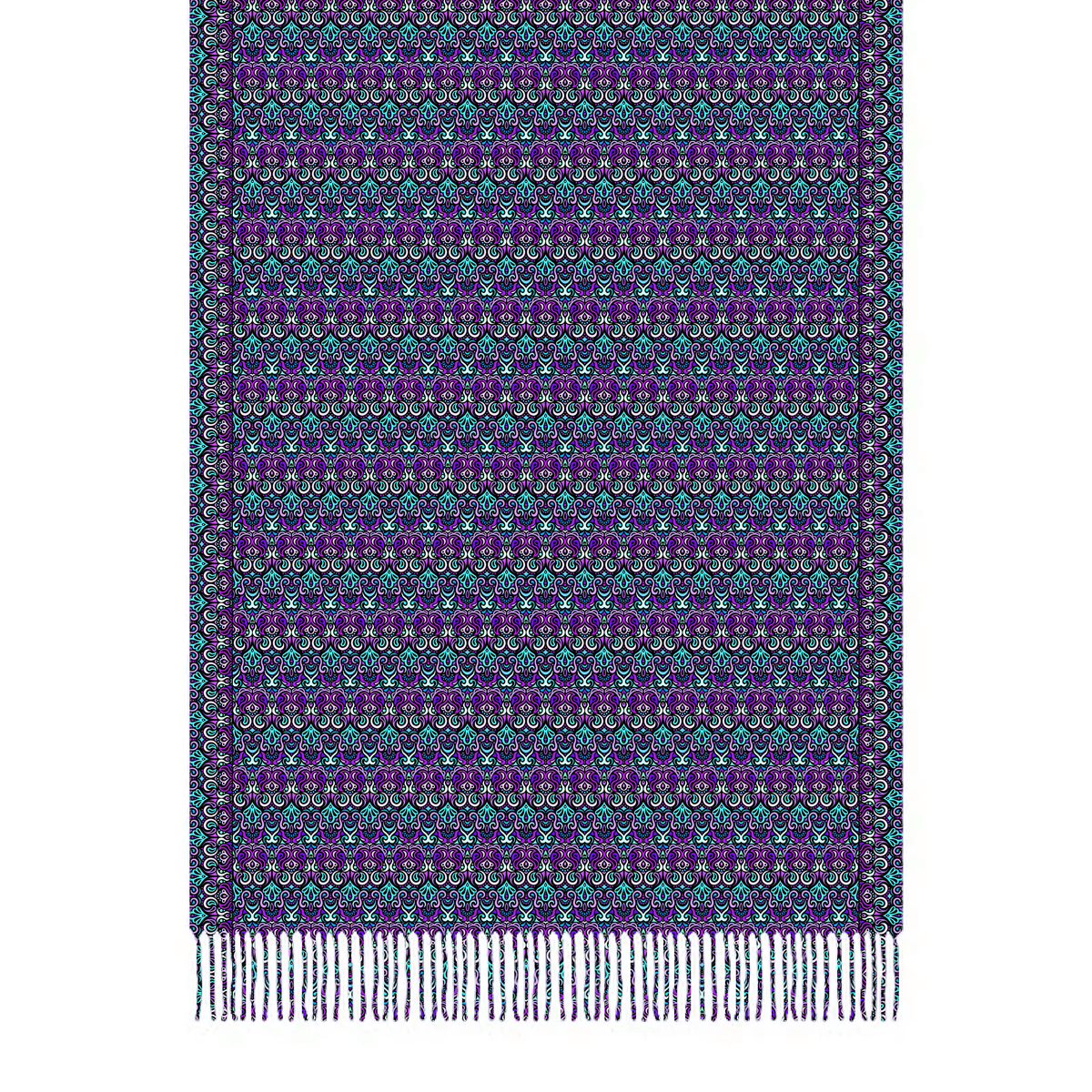Purple - Turquoise Abstract Doodle Scarf with Tassels